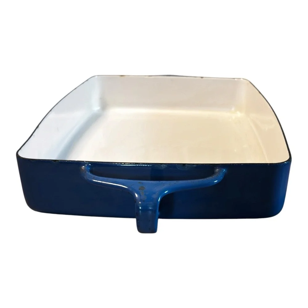 Vintage Dansk Blue Enamel Cast Iron Medium Baking Lasagna Pan 11x8